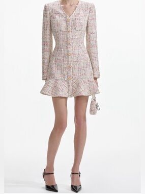 Self-Portrait | Dresses | Gold Tinsel Off Shoulder Boucle Mini Dress Size |  Poshmark